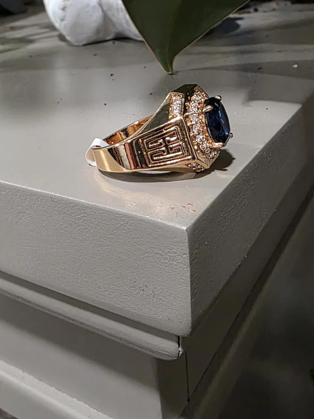 Men's 14 Gold-Plated Ring with Blue Center Stone
